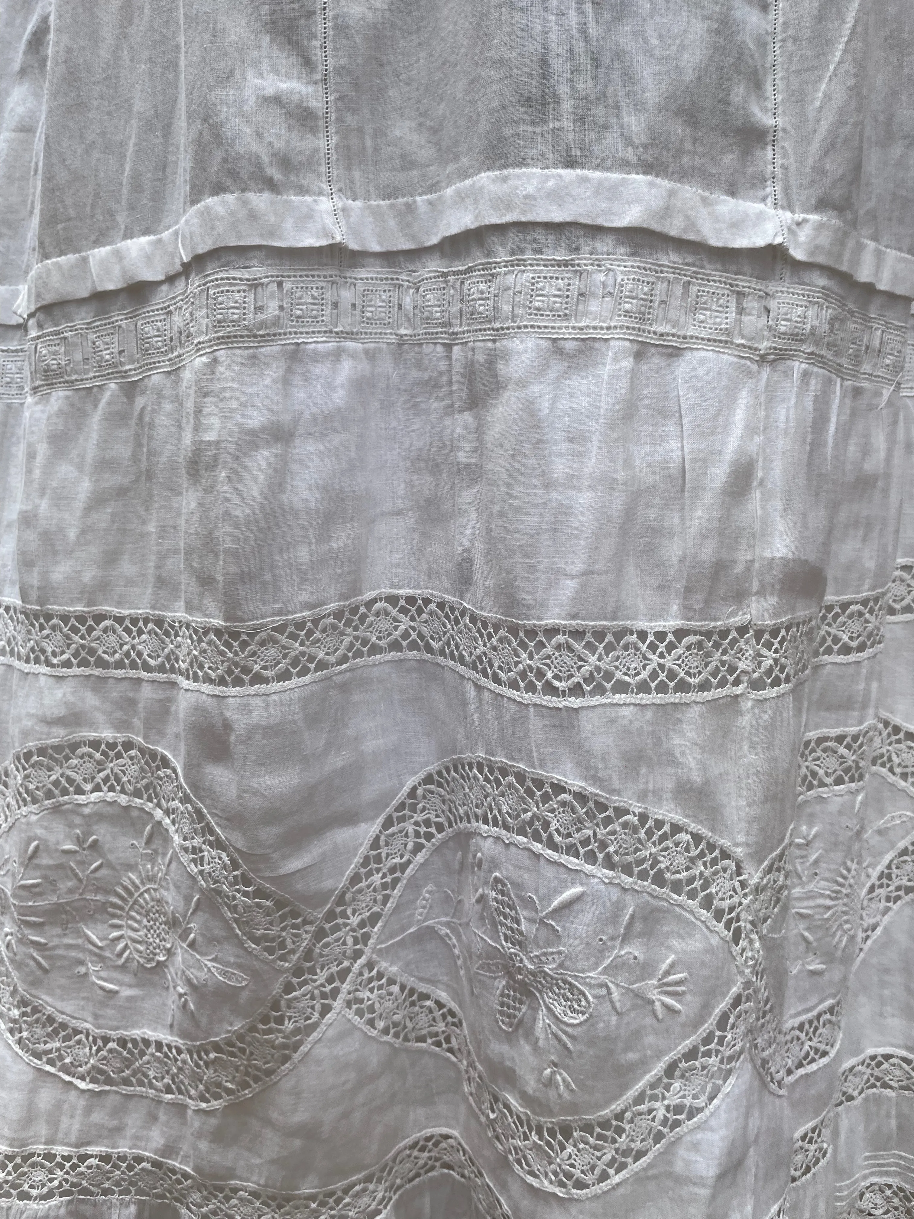 Edwardian Monogrammed Crochet Lace & Cotton Slip Dress