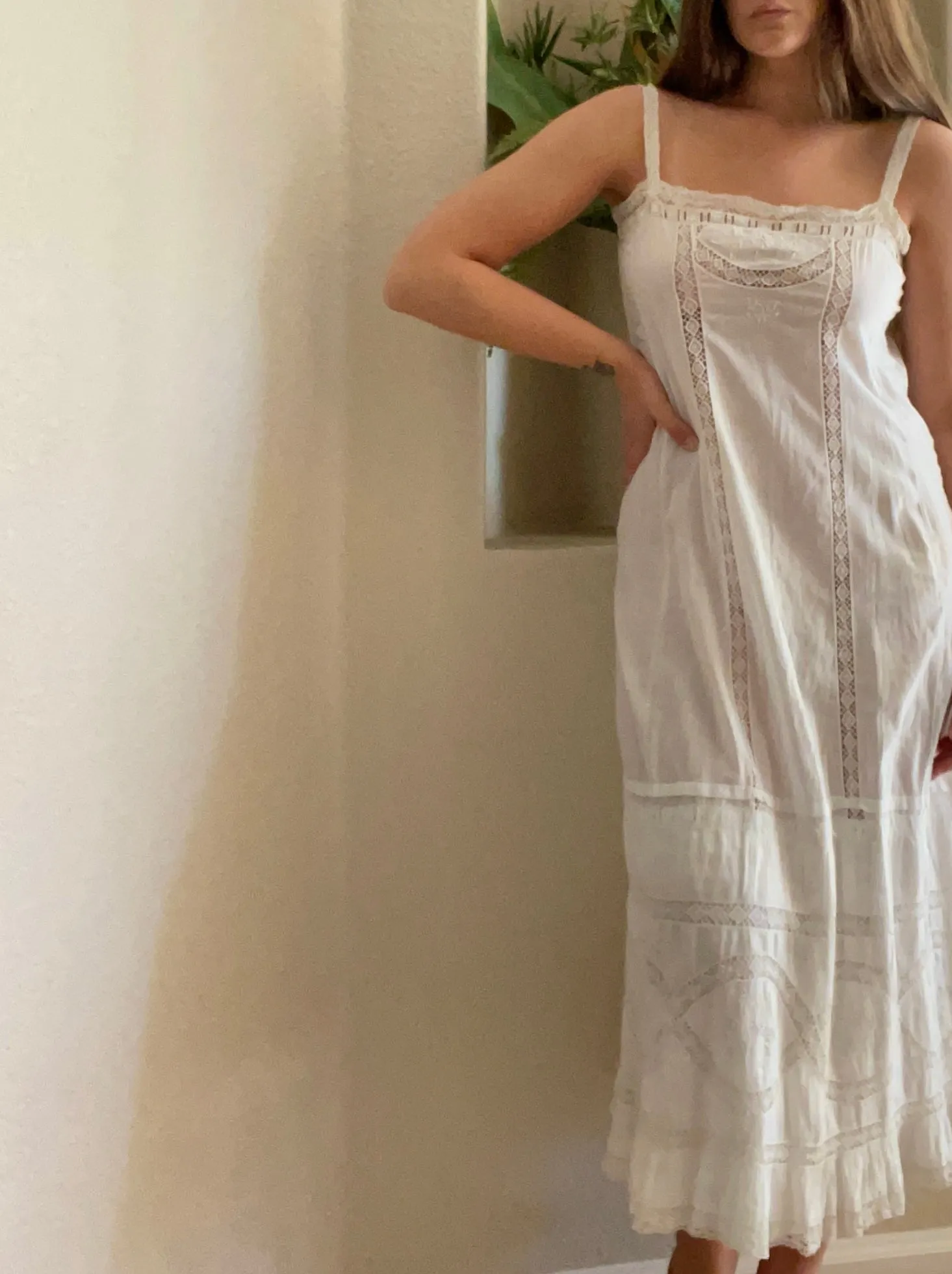 Edwardian Monogrammed Crochet Lace & Cotton Slip Dress