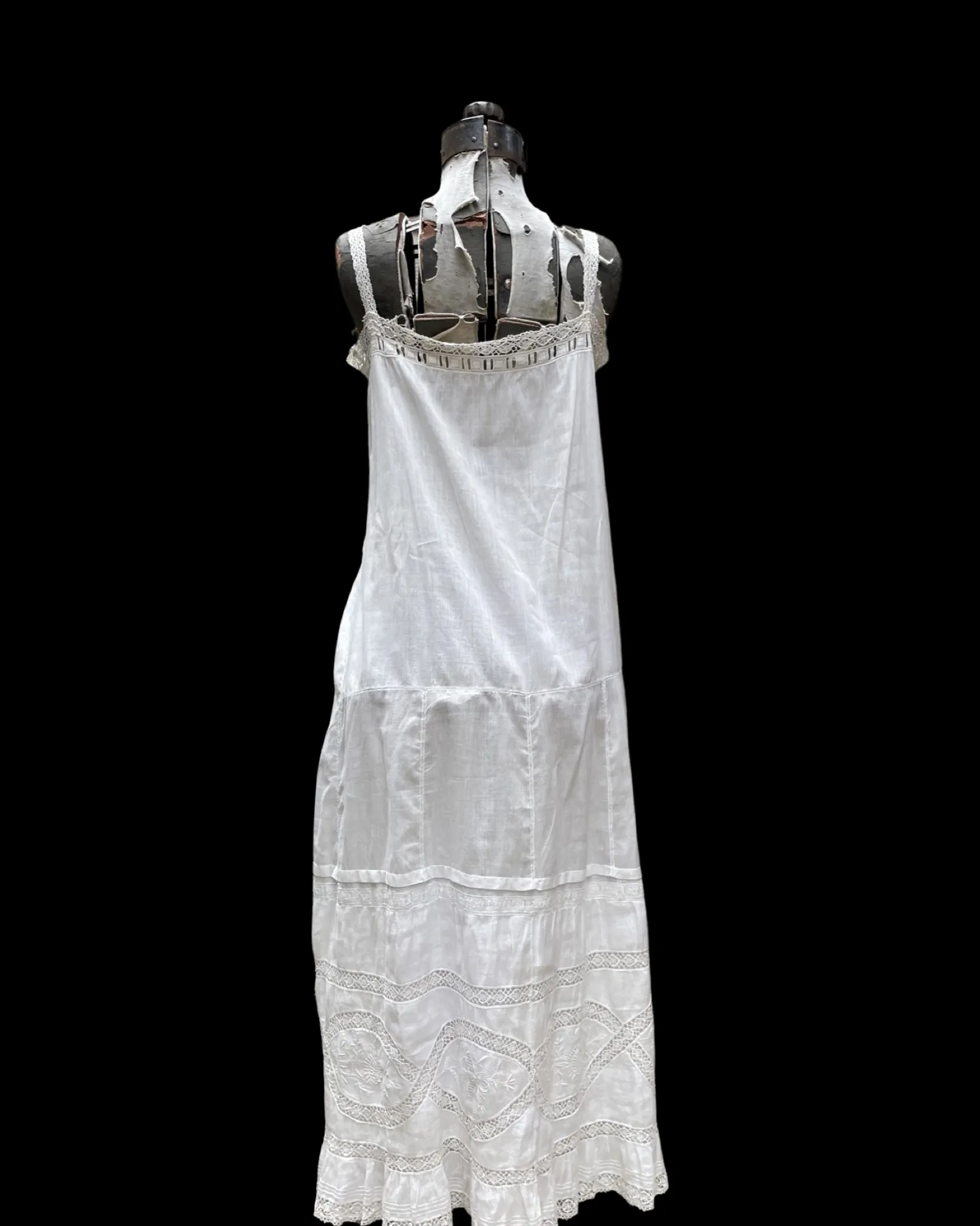 Edwardian Monogrammed Crochet Lace & Cotton Slip Dress