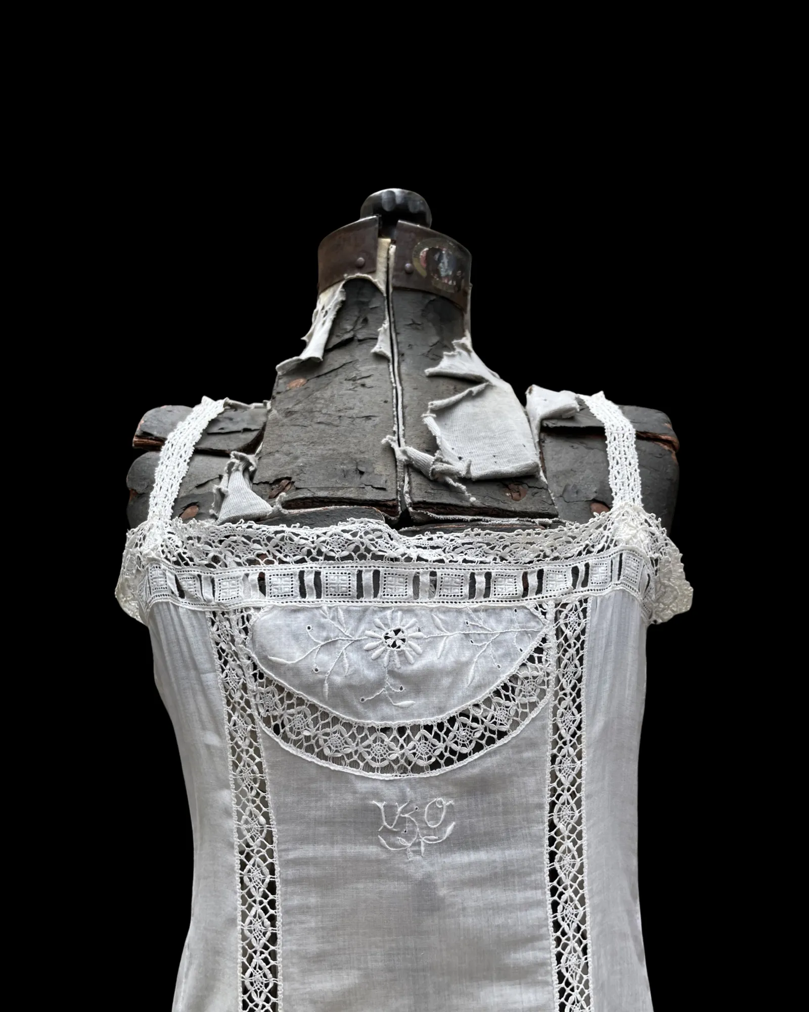 Edwardian Monogrammed Crochet Lace & Cotton Slip Dress