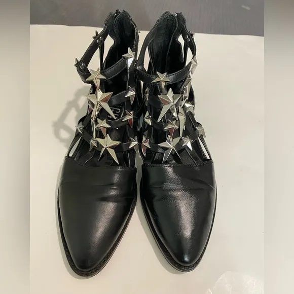 Eeight boots star open black fauxleather zip up size 40 (hg13) Size: 8.5 eeigh