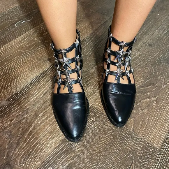 Eeight boots star open black fauxleather zip up size 40 (hg13) Size: 8.5 eeigh