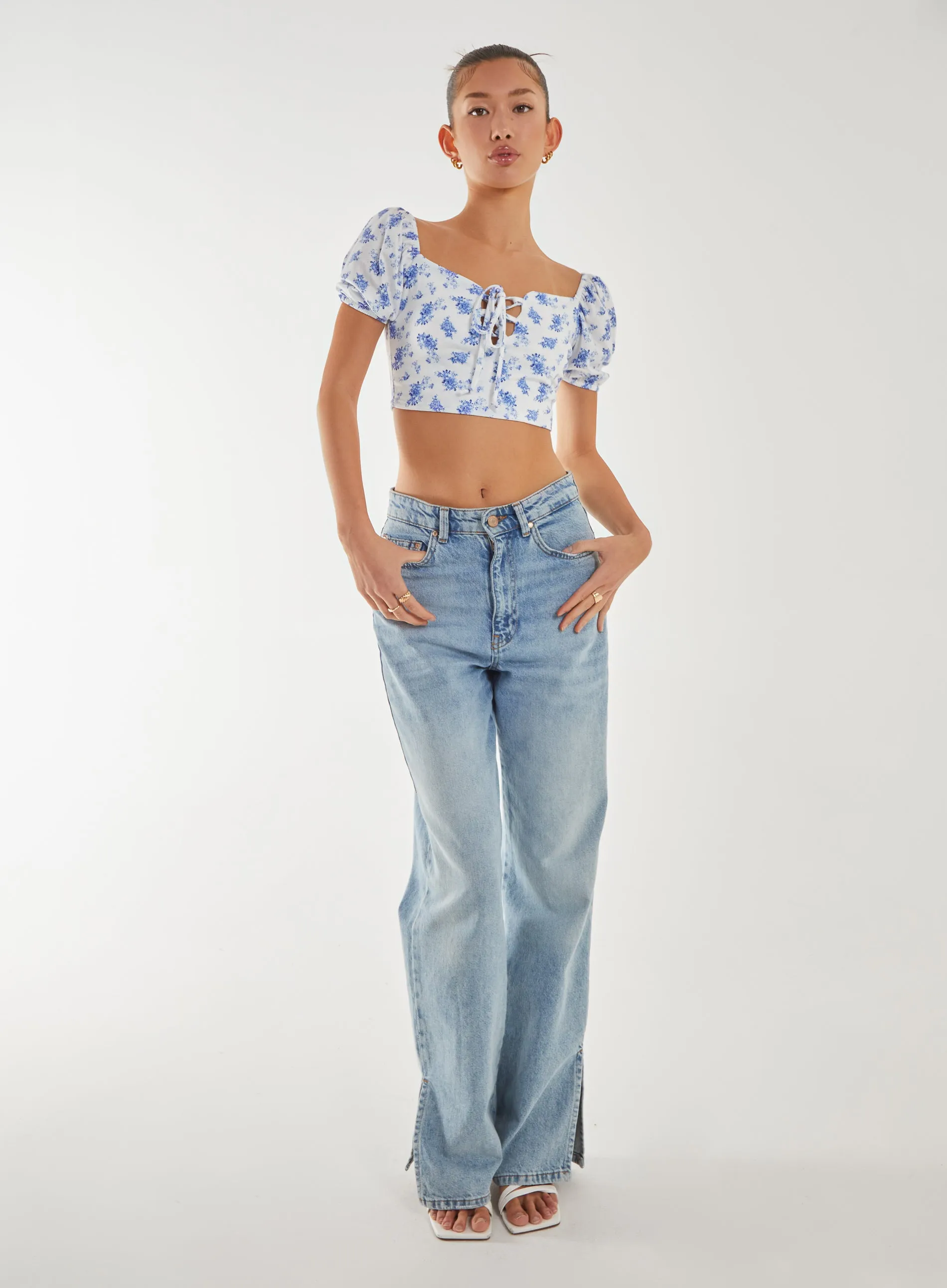 Floral Puff Sleeve Crop Top