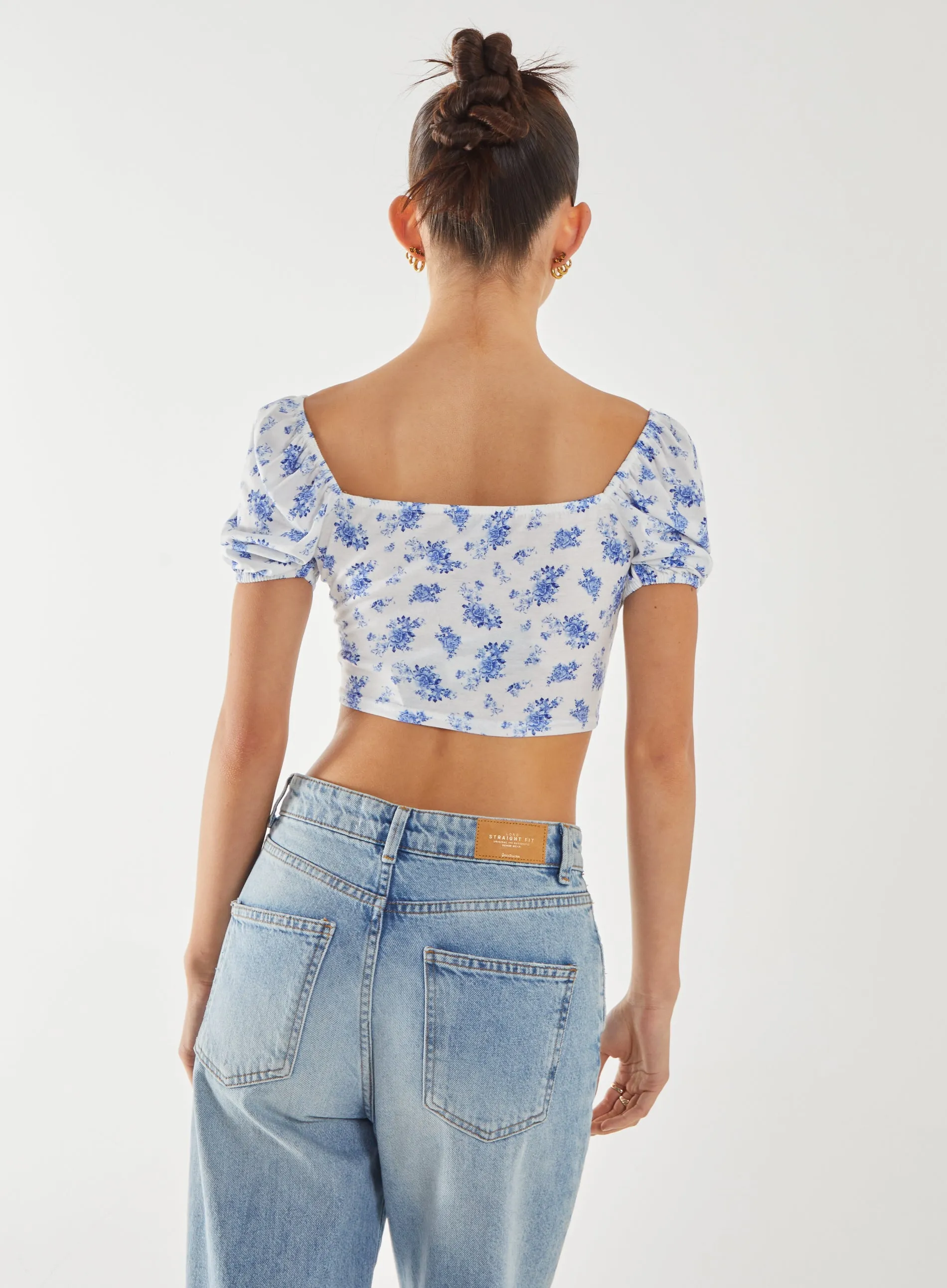 Floral Puff Sleeve Crop Top