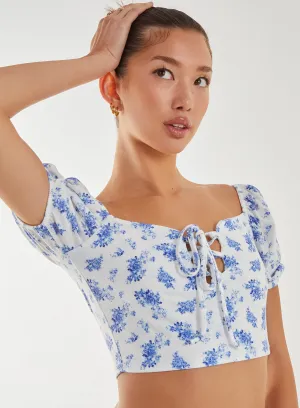 Floral Puff Sleeve Crop Top