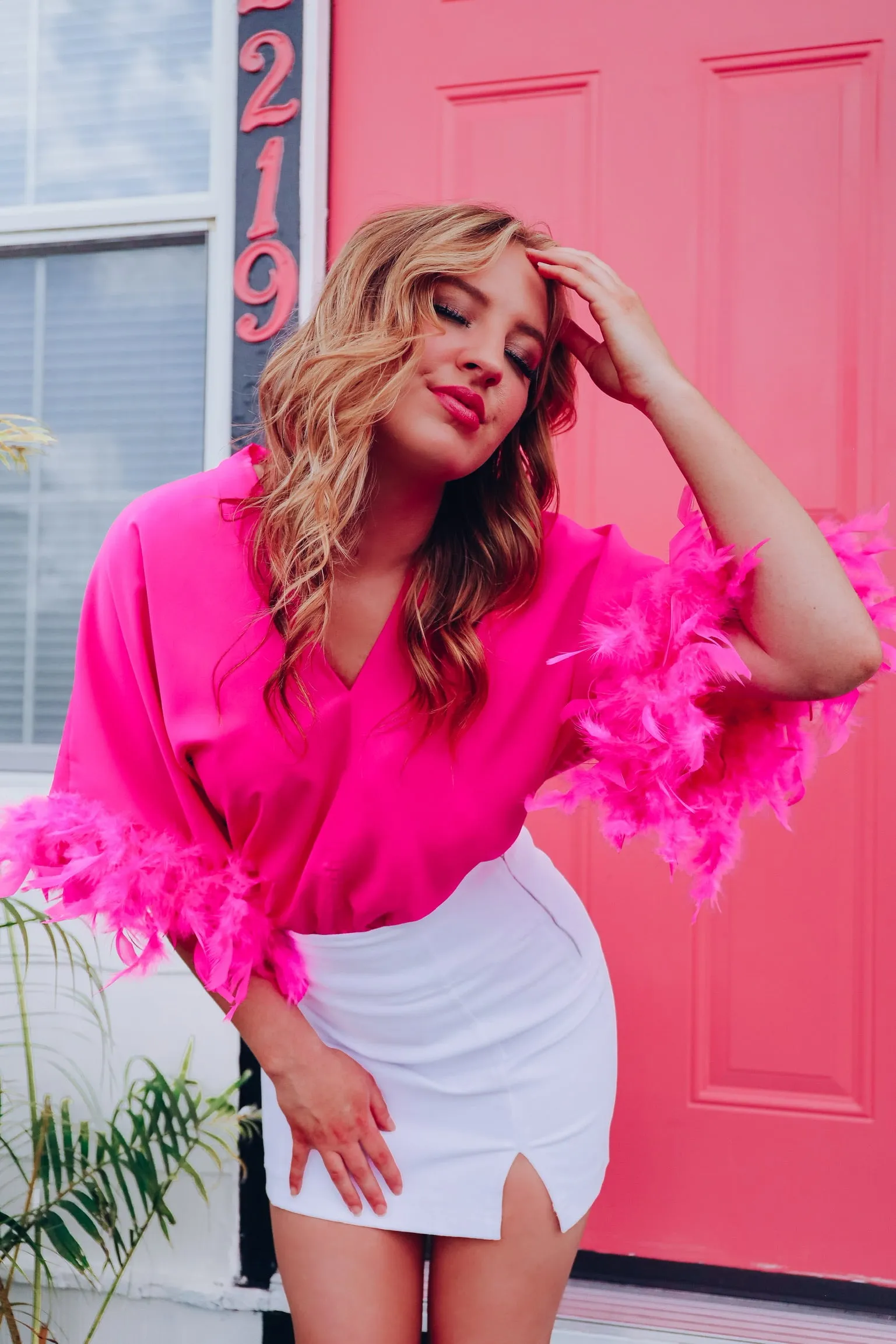 Follow My Lead Feather Sleeve Bodysuit - Pink