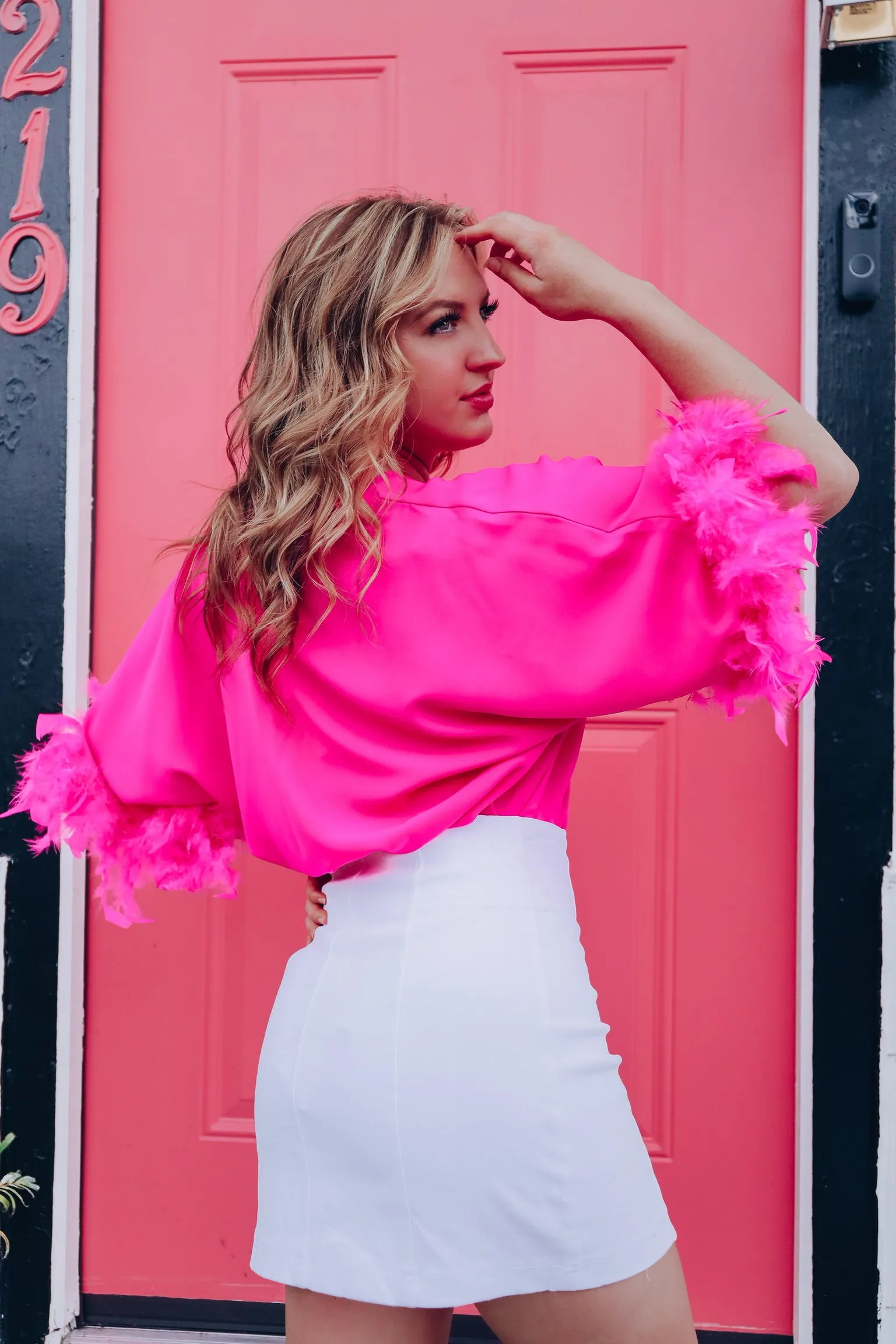 Follow My Lead Feather Sleeve Bodysuit - Pink