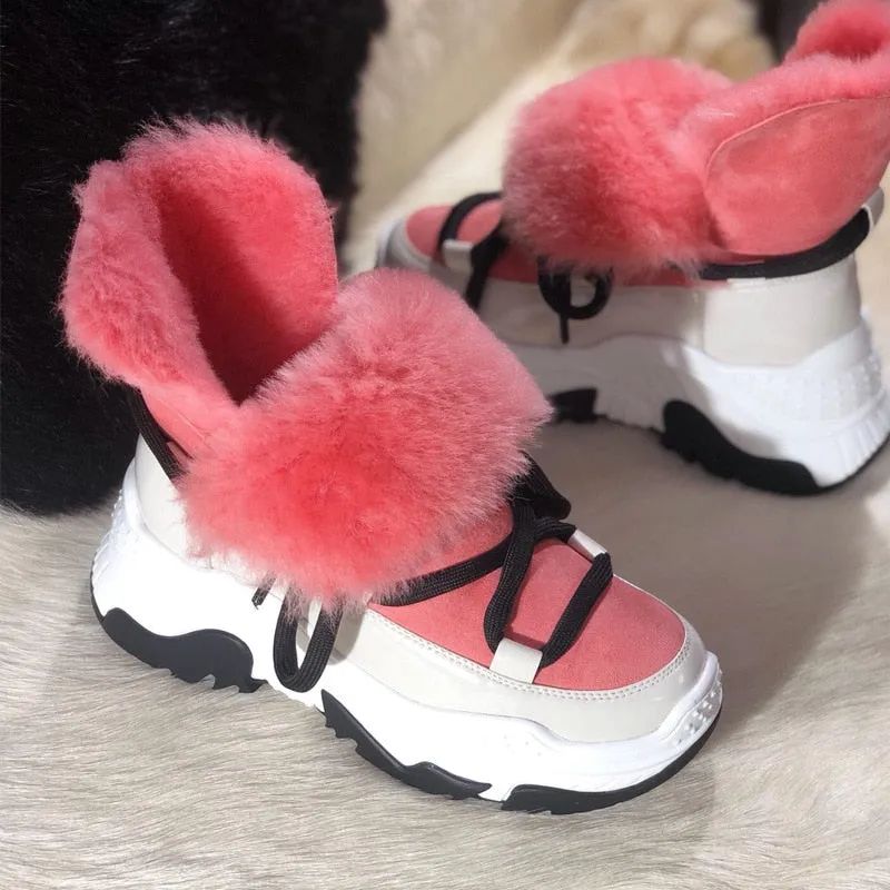 Genuine Leather Female Snow Boots Winter Boots women flat Plus velvet Ankle boots Non-slip Keep warm wool Women's sneakers