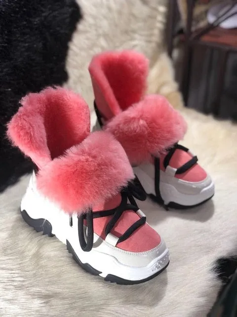 Genuine Leather Female Snow Boots Winter Boots women flat Plus velvet Ankle boots Non-slip Keep warm wool Women's sneakers
