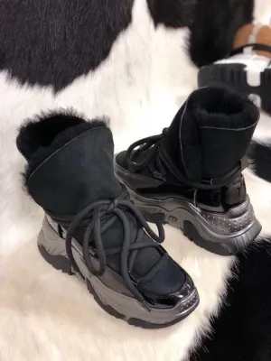 Genuine Leather Female Snow Boots Winter Boots women flat Plus velvet Ankle boots Non-slip Keep warm wool Women's sneakers