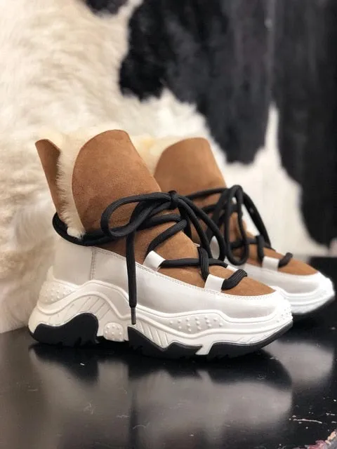 Genuine Leather Female Snow Boots Winter Boots women flat Plus velvet Ankle boots Non-slip Keep warm wool Women's sneakers