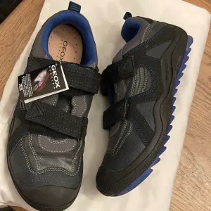 GEOX LOW TOP SNEAKERS.  COLORS ARE  GREY/ROYAL BLUE.  NEW