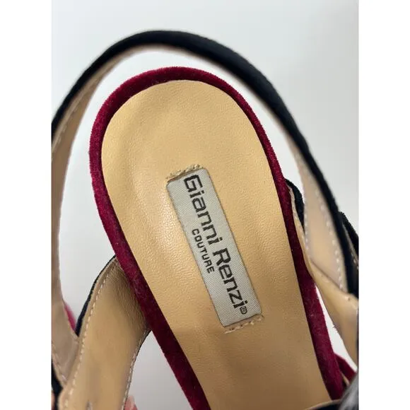 Gianni Renzi Couture Italian Velvet Platform High Heels Burgundy Leather EU 37