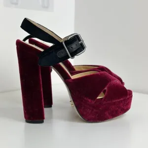 Gianni Renzi Couture Italian Velvet Platform High Heels Burgundy Leather EU 37