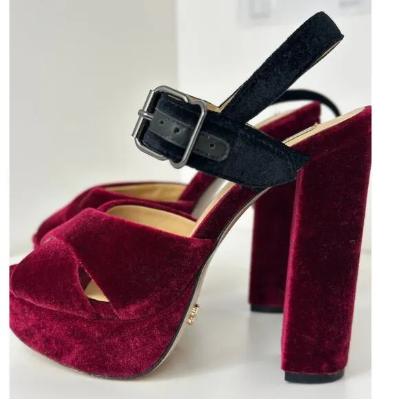 Gianni Renzi Couture Italian Velvet Platform High Heels Burgundy Leather EU 37