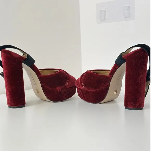 Gianni Renzi Couture Italian Velvet Platform High Heels Burgundy Leather EU 37