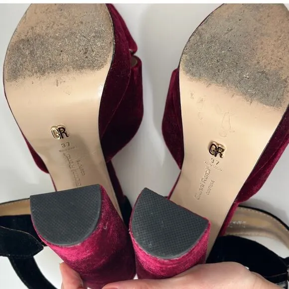 Gianni Renzi Couture Italian Velvet Platform High Heels Burgundy Leather EU 37