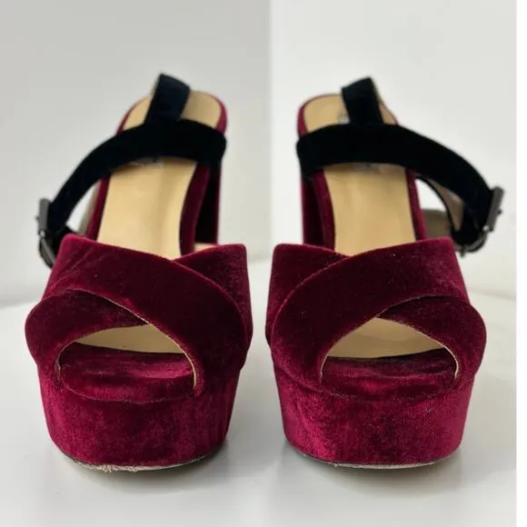 Gianni Renzi Couture Italian Velvet Platform High Heels Burgundy Leather EU 37