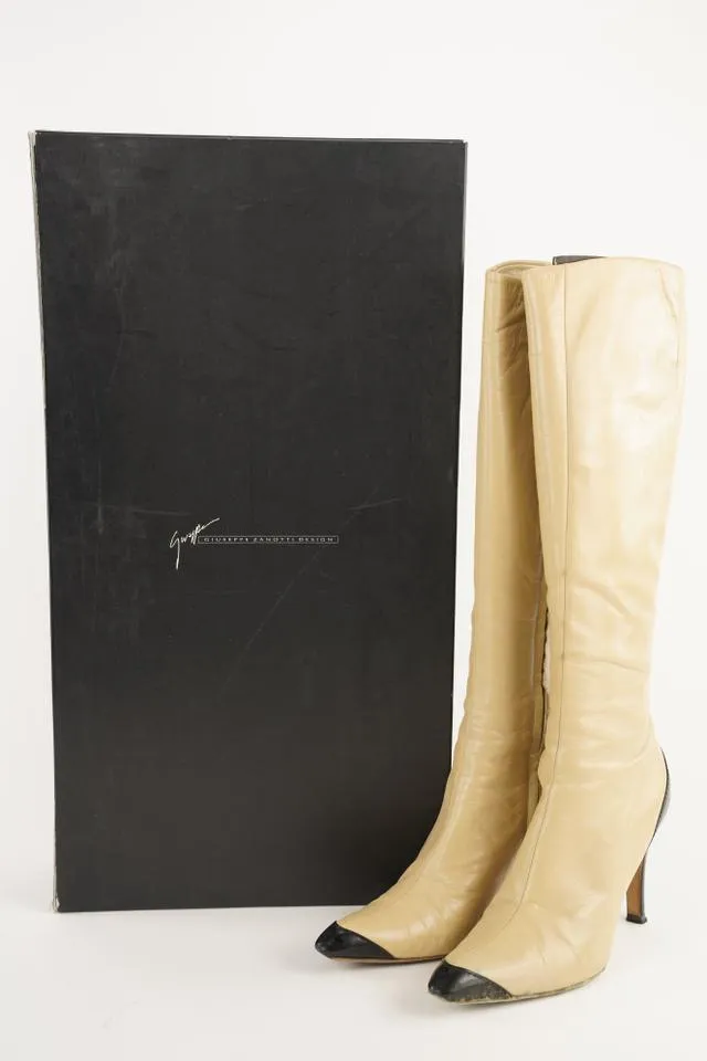 Giuseppe Zanotti Beige x Black Diva 90 High Boots 490giu34