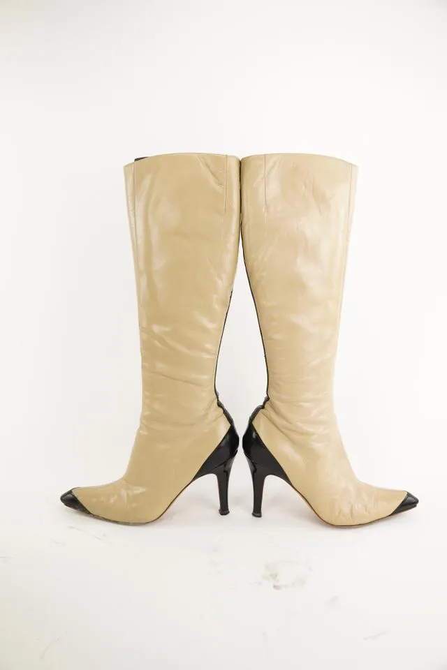 Giuseppe Zanotti Beige x Black Diva 90 High Boots 490giu34