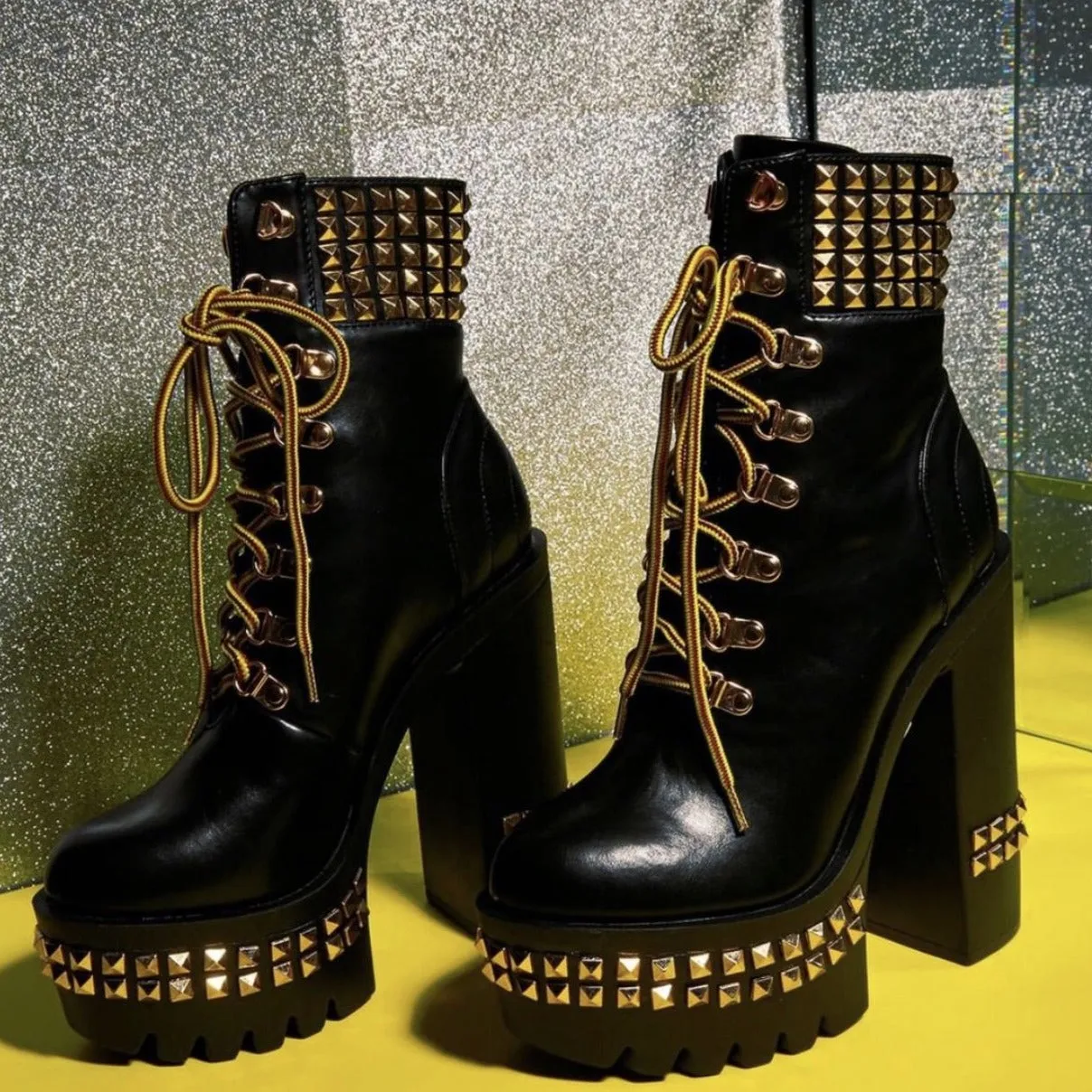 Gold Studded Chunky Heel