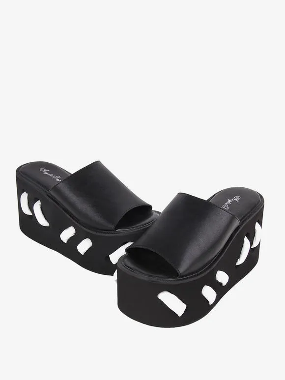 Gothic Lolita Sandals Round Toe PU Leather Black Lolita Summer Shoes