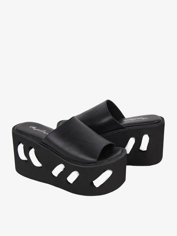 Gothic Lolita Sandals Round Toe PU Leather Black Lolita Summer Shoes