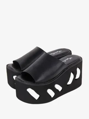 Gothic Lolita Sandals Round Toe PU Leather Black Lolita Summer Shoes
