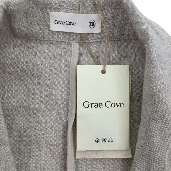 Grae Cove Boyfriend Linen Flax Blazer sz XXL Natural Beige Lagenlook Pockets NEW