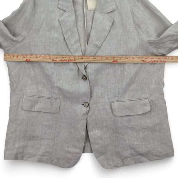 Grae Cove Boyfriend Linen Flax Blazer sz XXL Natural Beige Lagenlook Pockets NEW