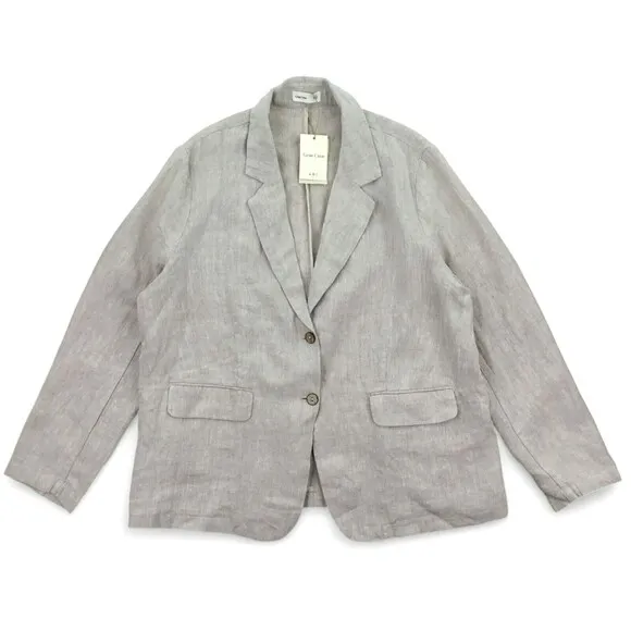 Grae Cove Boyfriend Linen Flax Blazer sz XXL Natural Beige Lagenlook Pockets NEW