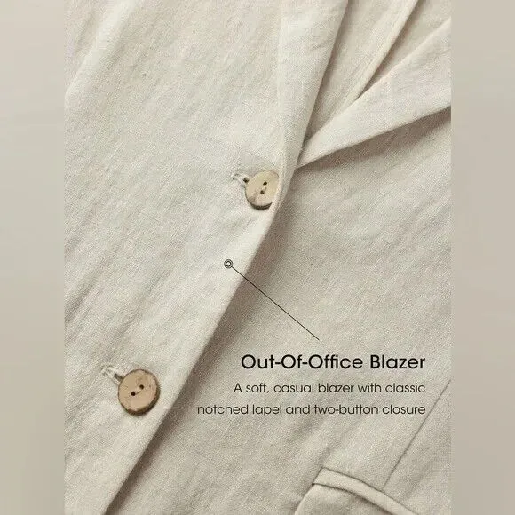 Grae Cove Boyfriend Linen Flax Blazer sz XXL Natural Beige Lagenlook Pockets NEW