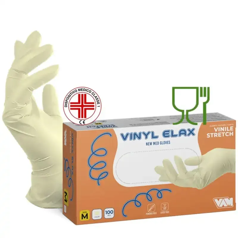 Guanti in Vinile sintetici Elasticizzati Monouso confezione da 100 pezzi PALMPRO Essential