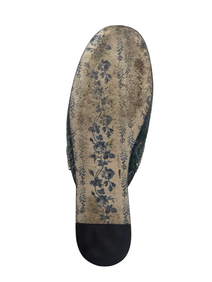 Gucci Velvet GG Monogram Crystal Mules Womens 37 = Us size 7
