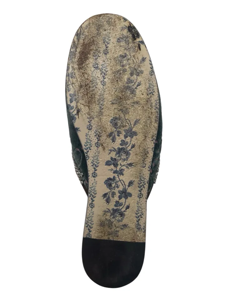 Gucci Velvet GG Monogram Crystal Mules Womens 37 = Us size 7