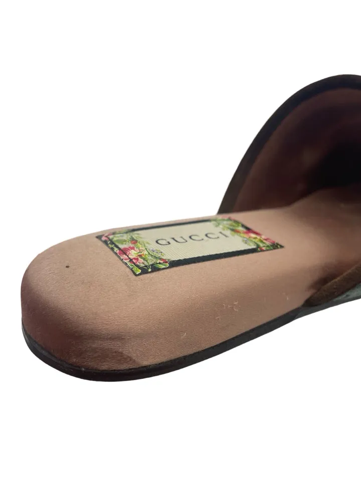 Gucci Velvet GG Monogram Crystal Mules Womens 37 = Us size 7