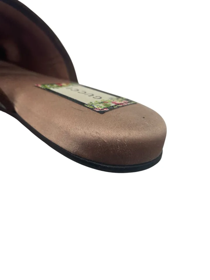 Gucci Velvet GG Monogram Crystal Mules Womens 37 = Us size 7