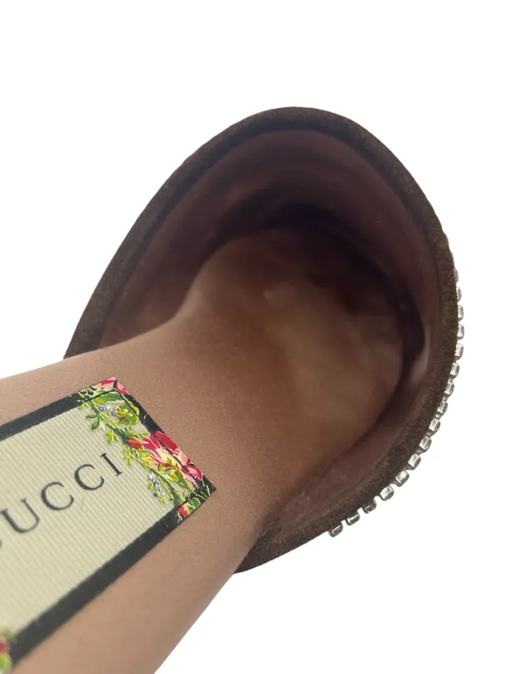 Gucci Velvet GG Monogram Crystal Mules Womens 37 = Us size 7