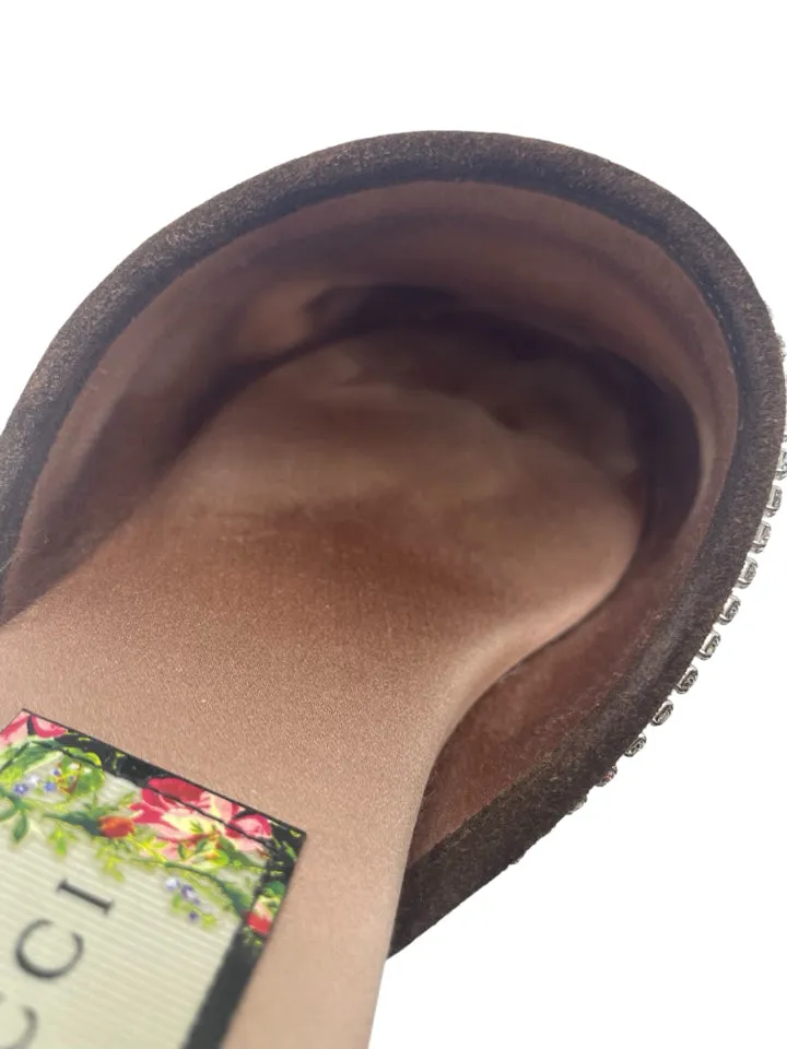 Gucci Velvet GG Monogram Crystal Mules Womens 37 = Us size 7