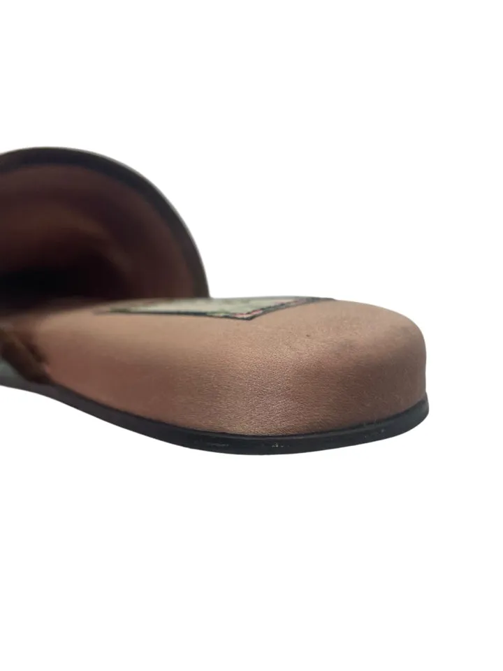 Gucci Velvet GG Monogram Crystal Mules Womens 37 = Us size 7
