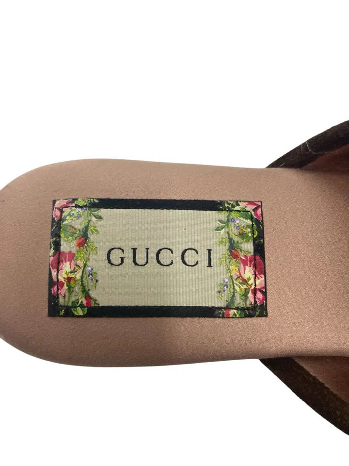 Gucci Velvet GG Monogram Crystal Mules Womens 37 = Us size 7