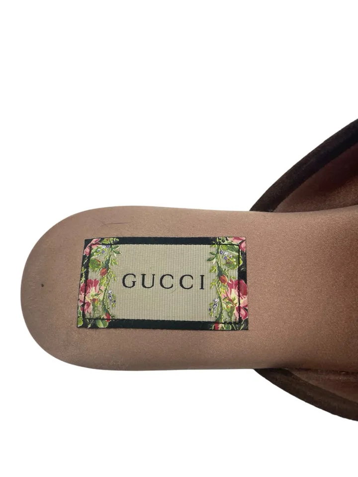 Gucci Velvet GG Monogram Crystal Mules Womens 37 = Us size 7