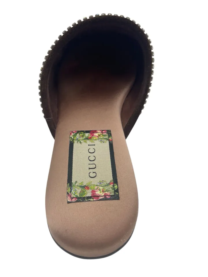 Gucci Velvet GG Monogram Crystal Mules Womens 37 = Us size 7