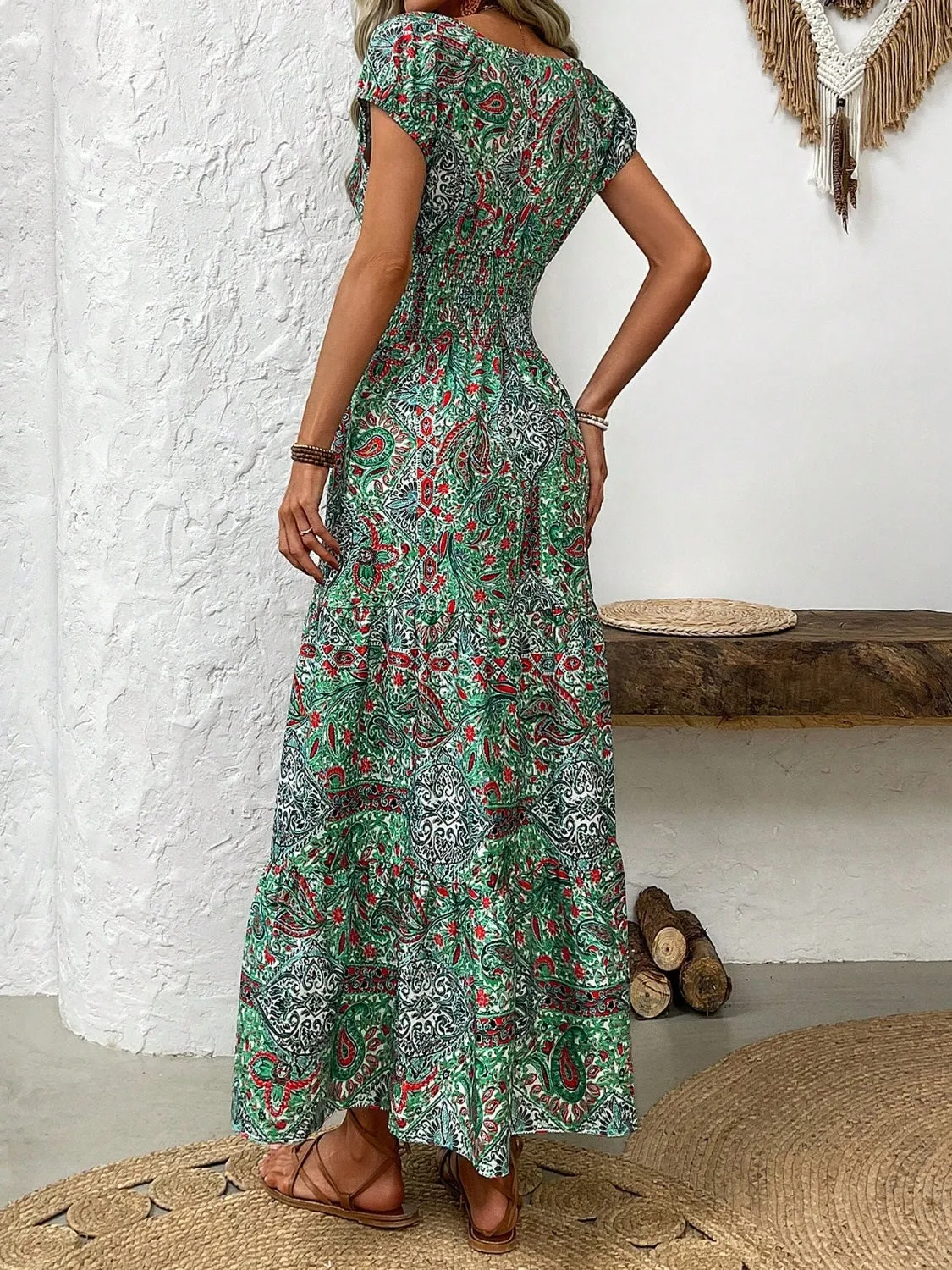 Hailey Smocked Printed Cap Sleeve Midi Dress - Online Exclusive