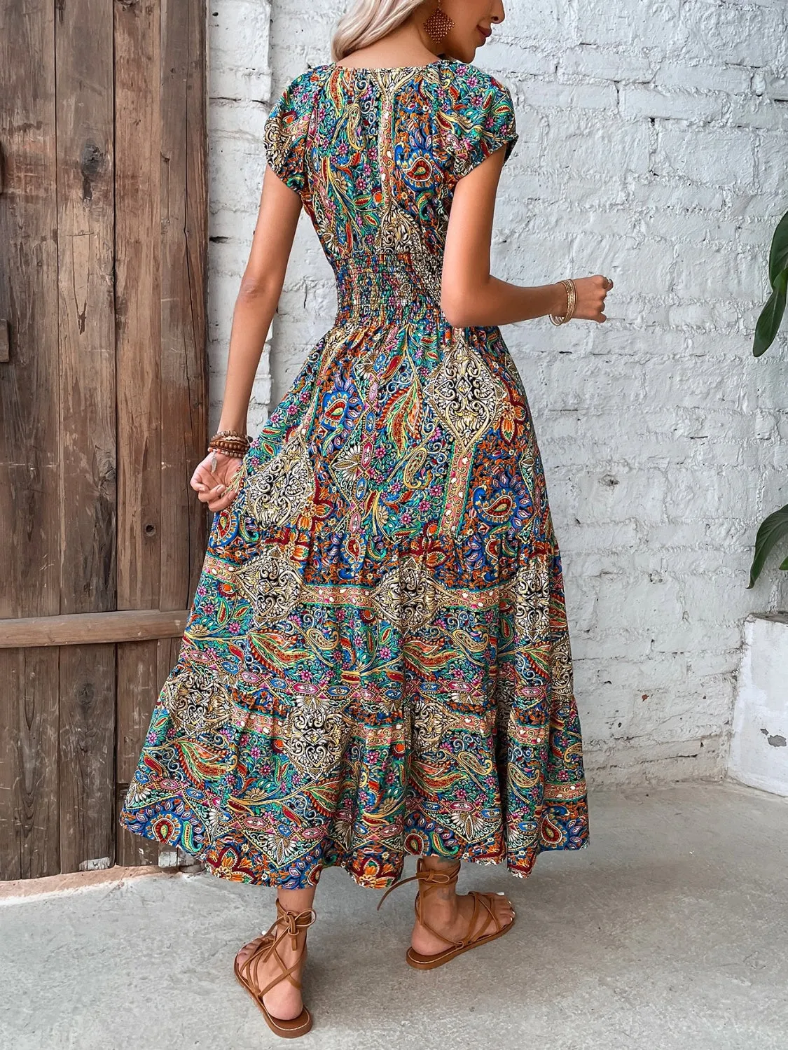 Hailey Smocked Printed Cap Sleeve Midi Dress - Online Exclusive