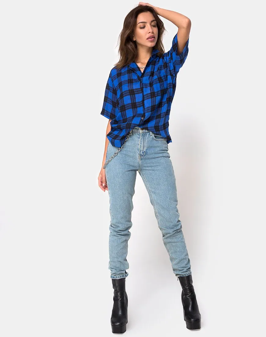 Hawaiian Oversized Shirt in Tartan Blue