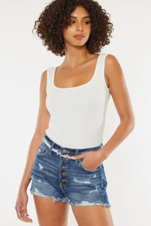 Hazel Blues® |  Kancan Distressed Button Fly Denim Shorts
