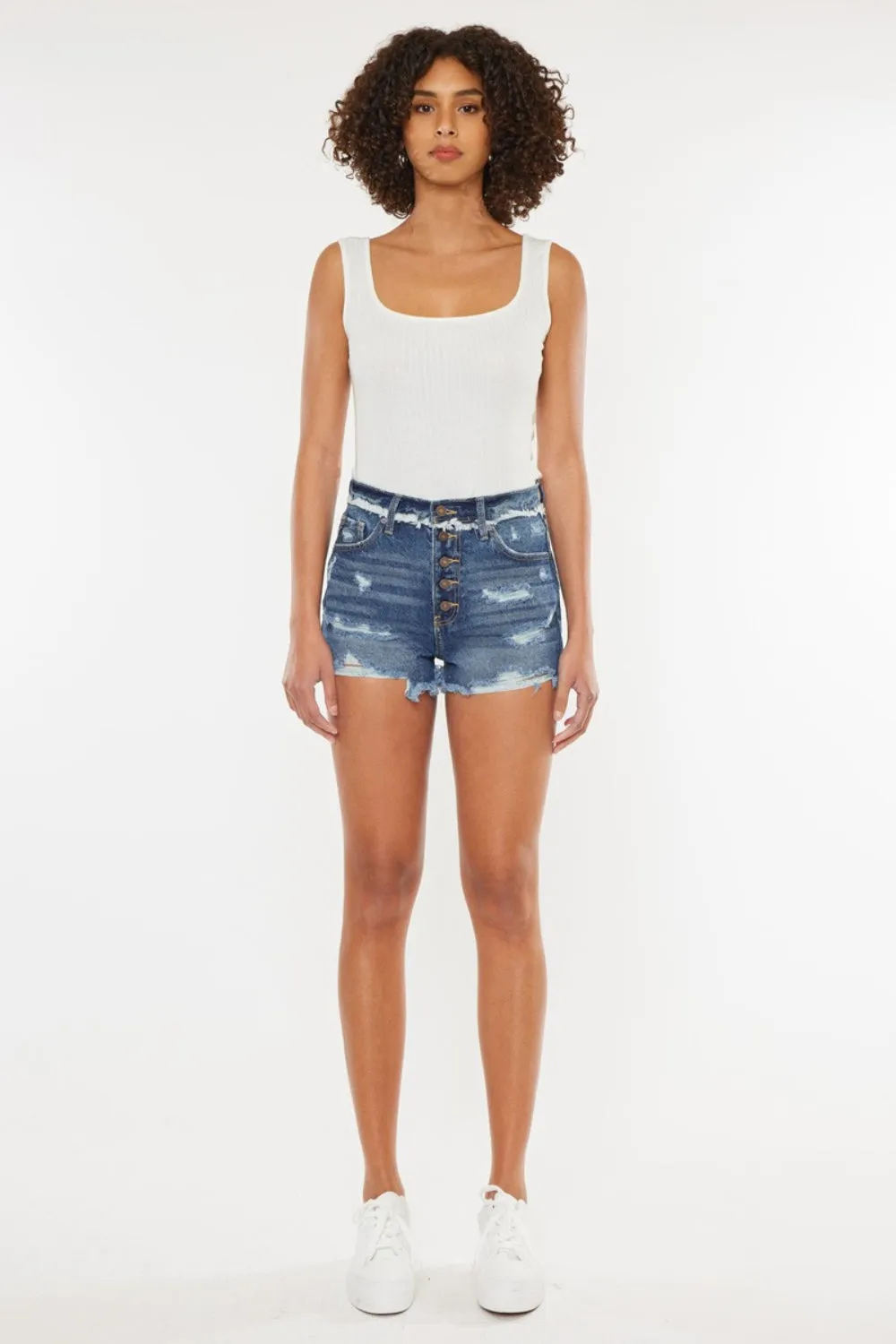 Hazel Blues® |  Kancan Distressed Button Fly Denim Shorts