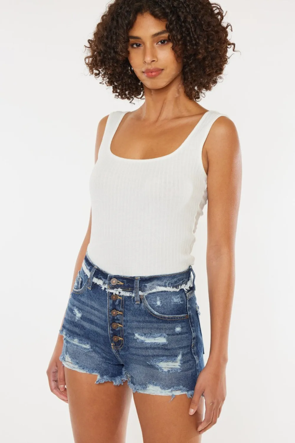 Hazel Blues® |  Kancan Distressed Button Fly Denim Shorts