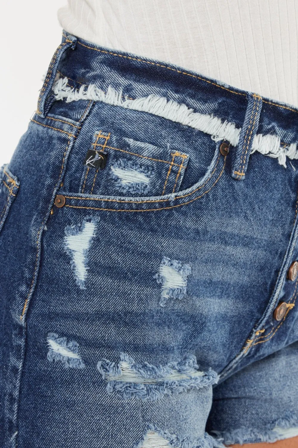 Hazel Blues® |  Kancan Distressed Button Fly Denim Shorts